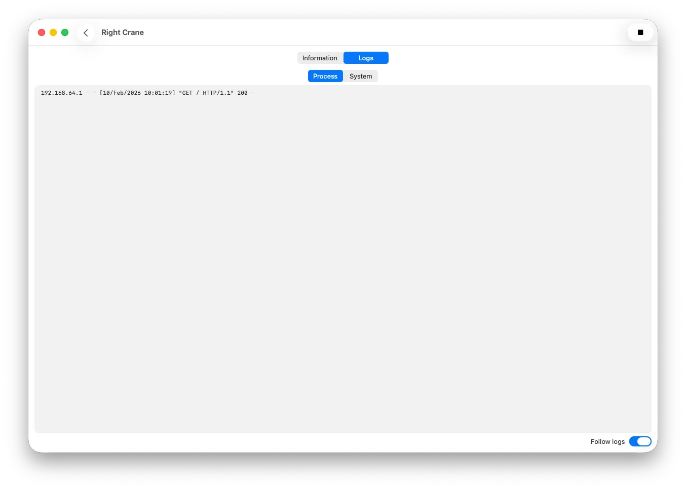 Container detail view with logs